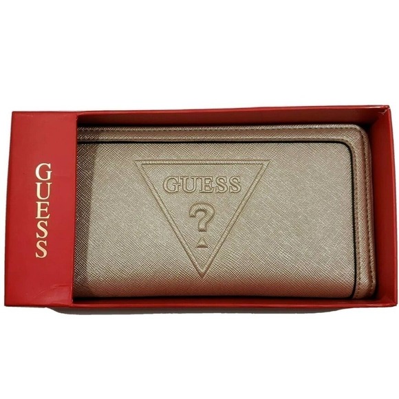 GUESS Factory Woman Champagne Logo Zip-Around Wallet Clutch Bag NWT - Picture 8 of 12